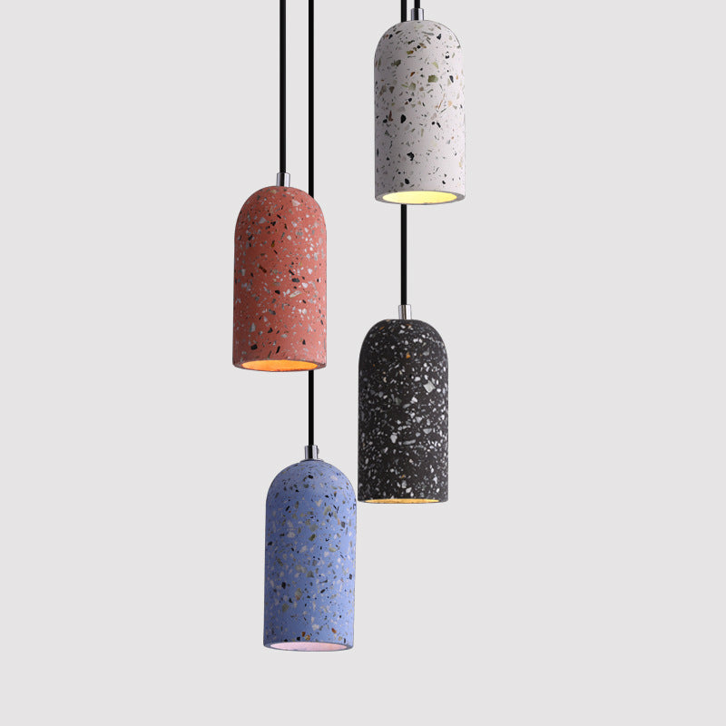 Abat-jour cylindrique industriel contemporain en ciment pour suspension à 1 lumière pour salon 