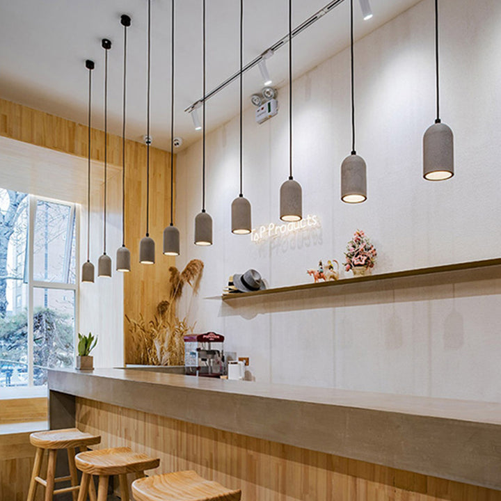 Contemporary Industrial Cylinder Shade Cement 1-Light Pendant Light For Living Room