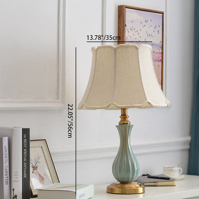 Lámpara de Mesa de 1 Luz de Cristal de Tela de Tambor Europea Tradicional de Cobre Para Sala de Estar 
