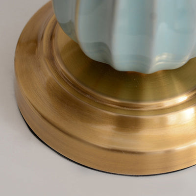 Lámpara de Mesa de 1 Luz de Cristal de Tela de Tambor Europea Tradicional de Cobre Para Sala de Estar 
