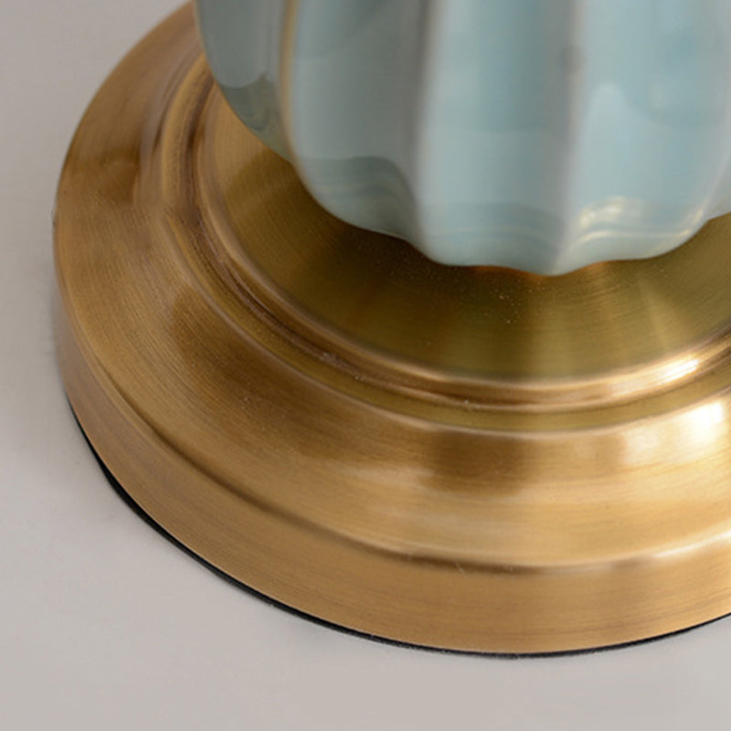 Lámpara de Mesa de 1 Luz de Cristal de Tela de Tambor Europea Tradicional de Cobre Para Sala de Estar 