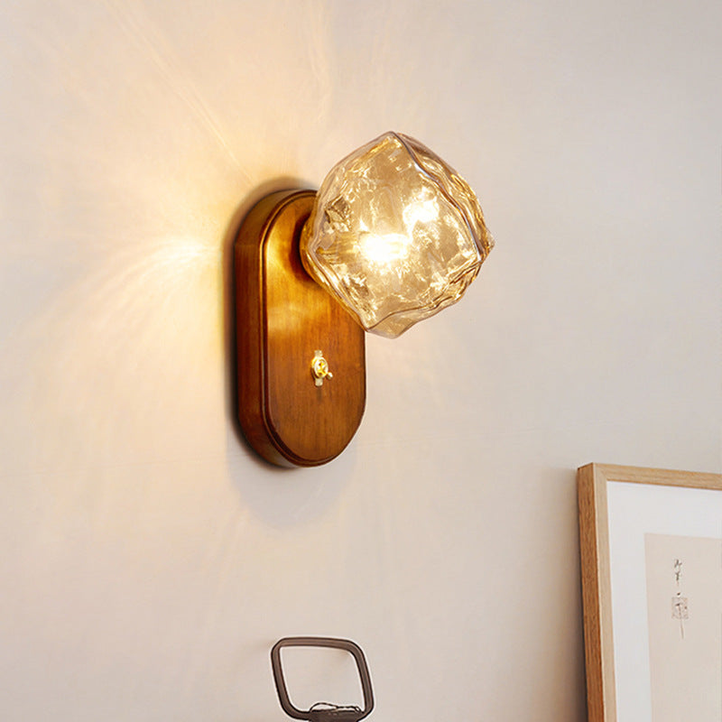 Contemporary Retro Oval Ice Cube Shape Glass 1-Light Wall Sconce Lamp For Living Room