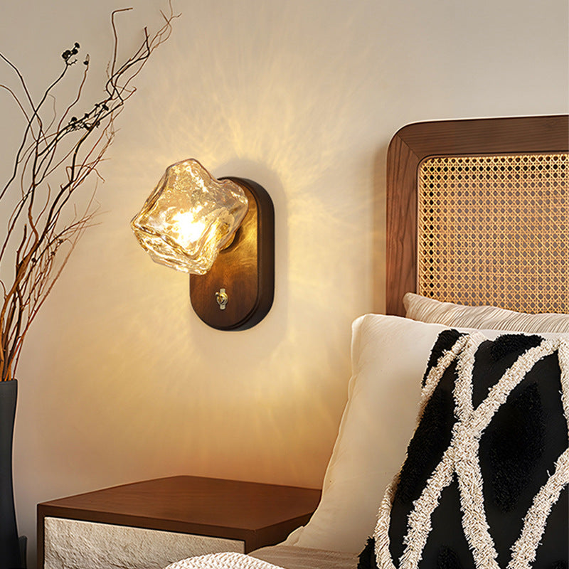 Contemporary Retro Oval Ice Cube Shape Glass 1-Light Wall Sconce Lamp For Living Room