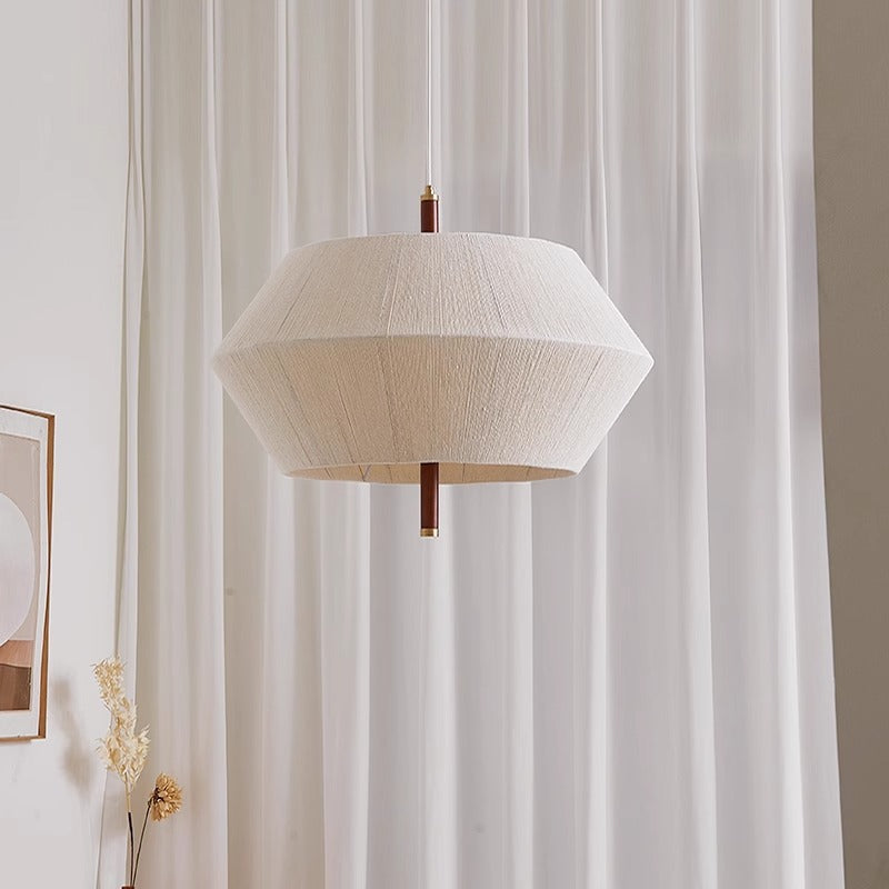 Zeitgenössische Boho Runde Trommel Baumwollfaden Weben Hardware Holz 1/3 - Licht Pendelleuchte Für Wohnzimmer 