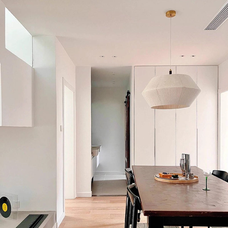 Zeitgenössische Boho Runde Trommel Baumwollfaden Weben Hardware Holz 1/3 - Licht Pendelleuchte Für Wohnzimmer 