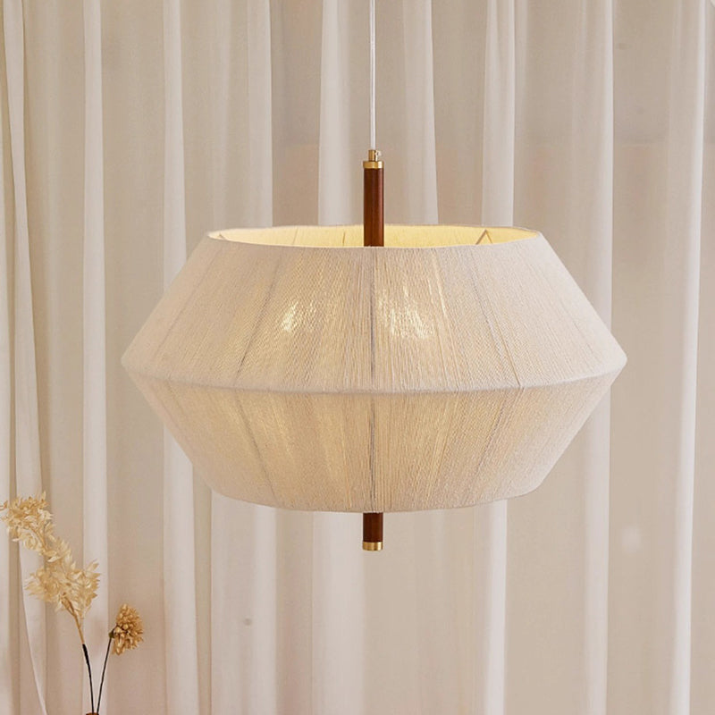 Zeitgenössische Boho Runde Trommel Baumwollfaden Weben Hardware Holz 1/3 - Licht Pendelleuchte Für Wohnzimmer 