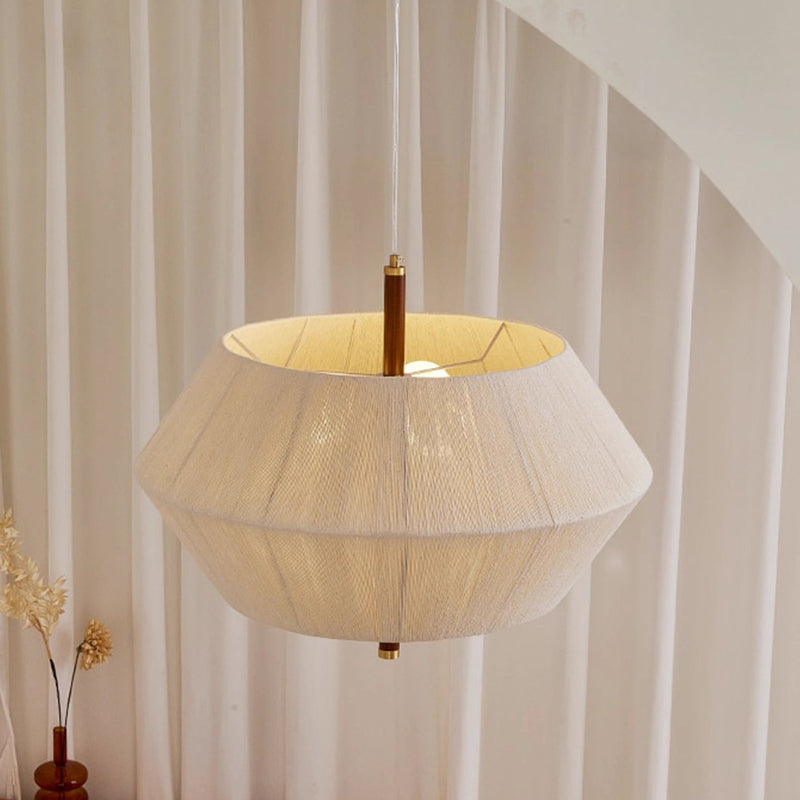 Zeitgenössische Boho Runde Trommel Baumwollfaden Weben Hardware Holz 1/3 - Licht Pendelleuchte Für Wohnzimmer 