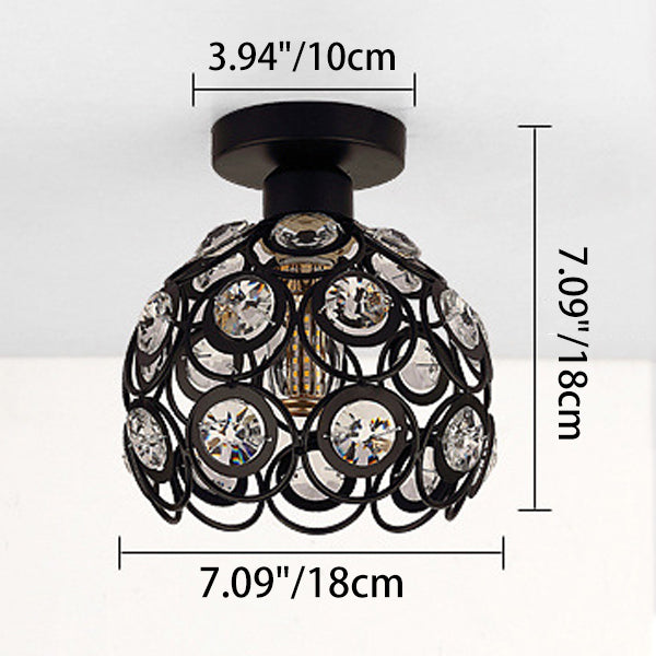 Plafonnier semi-encastré à 1 lumière avec boule creuse en cristal et aluminium fer contemporain créatif pour salon 