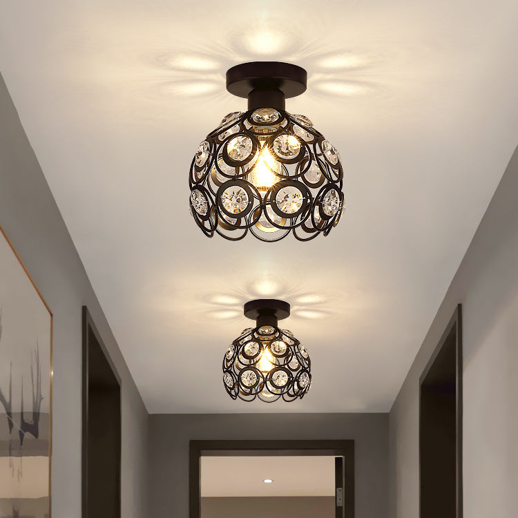 Plafonnier semi-encastré à 1 lumière avec boule creuse en cristal et aluminium fer contemporain créatif pour salon 