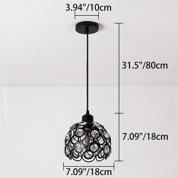Lustre suspendu contemporain créatif en fer et aluminium avec cristal, forme de globe rond creux, 1 lumière pour salon 
