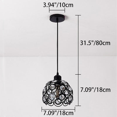 Contemporary Creative Iron Aluminum Crystal Hollow Round Globe Shape 1-Light Pendant Light For Living Room