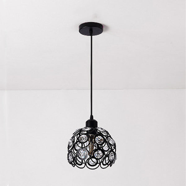 Lustre suspendu contemporain créatif en fer et aluminium avec cristal, forme de globe rond creux, 1 lumière pour salon 