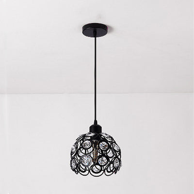 Contemporary Creative Iron Aluminum Crystal Hollow Round Globe Shape 1-Light Pendant Light For Living Room