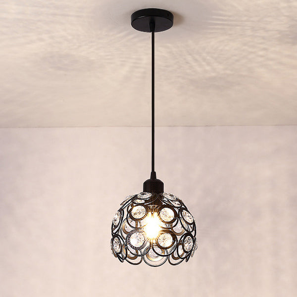 Lustre suspendu contemporain créatif en fer et aluminium avec cristal, forme de globe rond creux, 1 lumière pour salon 