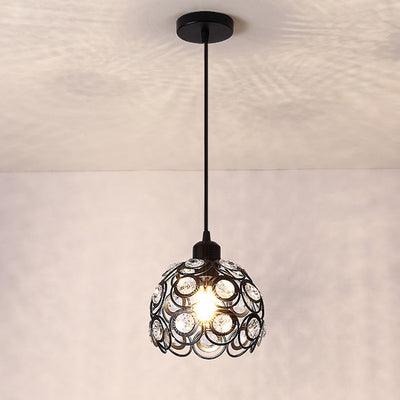 Contemporary Creative Iron Aluminum Crystal Hollow Round Globe Shape 1-Light Pendant Light For Living Room
