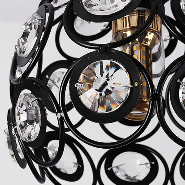 Lustre suspendu contemporain créatif en fer et aluminium avec cristal, forme de globe rond creux, 1 lumière pour salon 
