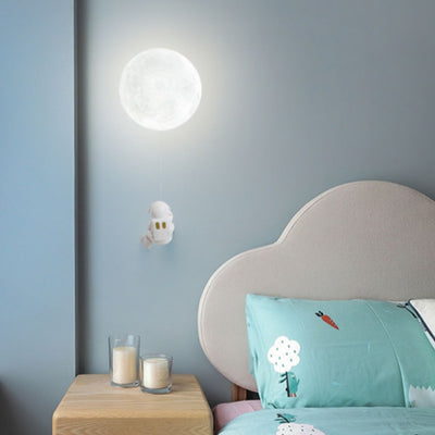 Contemporary Creative Kids Astronaut 3D Moon Silicone Resin Aluminum 1-Light Wall Sconce Lamp For Bedroom