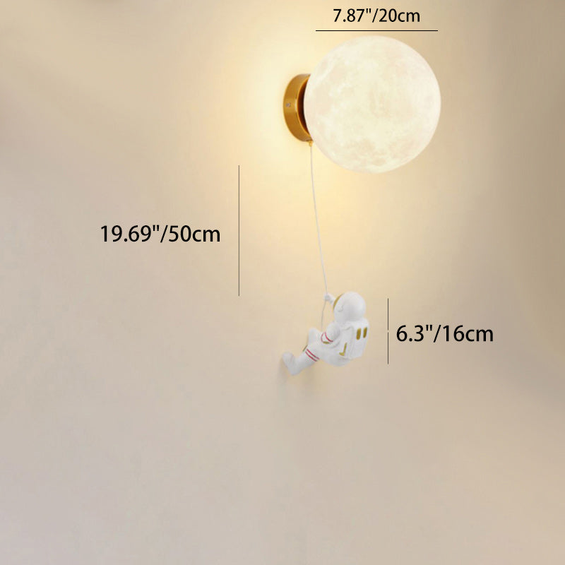 Contemporary Creative Kids Astronaut 3D Moon Silicone Resin Aluminum 1-Light Wall Sconce Lamp For Bedroom