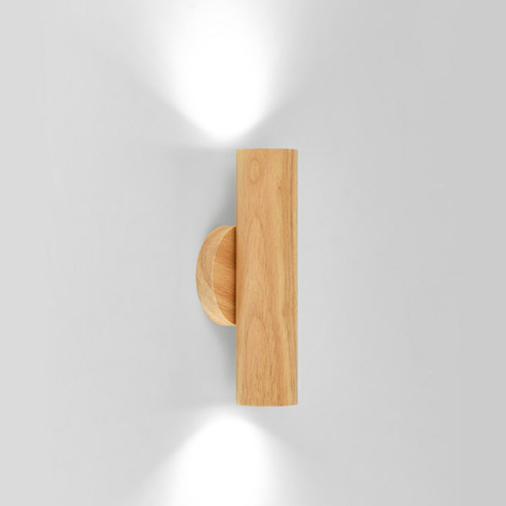 Contemporary Nordic Rotatable Cylindrical Wood LED Wall Sconce Lamp For Living Room