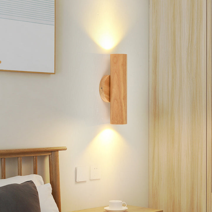 Contemporary Nordic Rotatable Cylindrical Wood LED Wall Sconce Lamp For Living Room