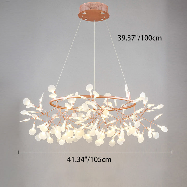 Contemporary Creative Round Branch Firefly Acrylic Stainless Steel LED Chandelier For Bedroom