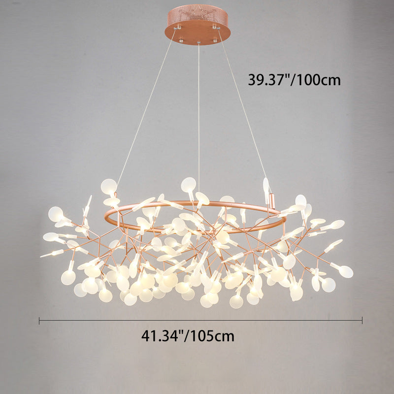 Contemporary Creative Round Branch Firefly Acrylic Stainless Steel LED Chandelier For Bedroom