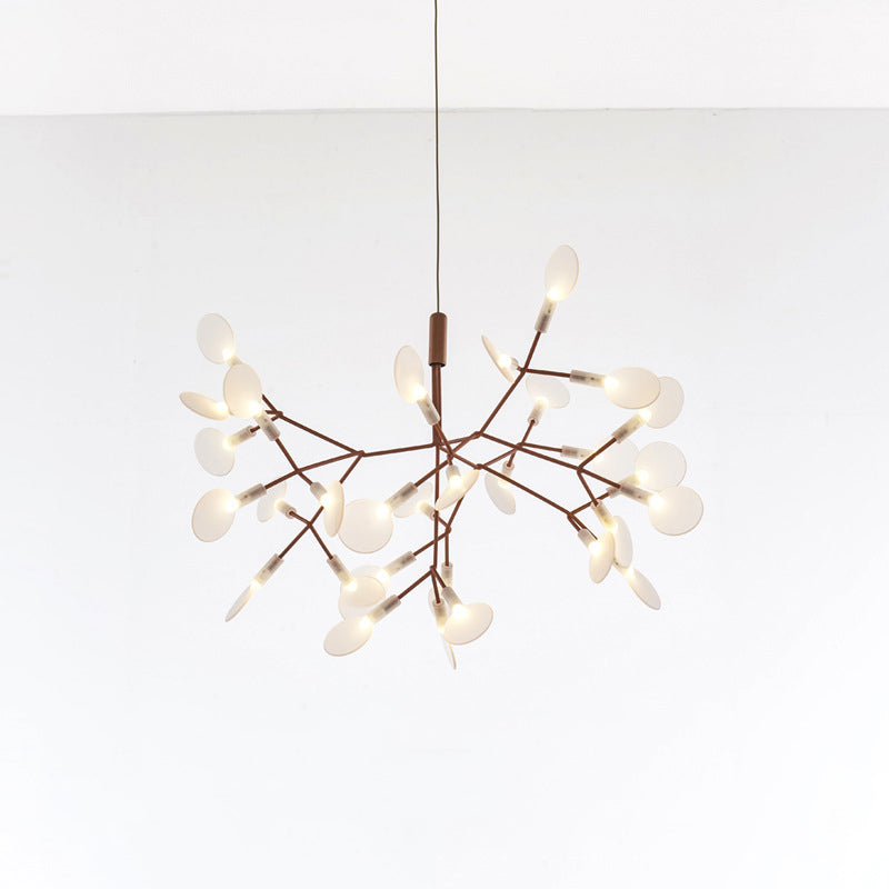 Contemporary Creative Round Branch Firefly Acrylic Stainless Steel LED Chandelier For Bedroom