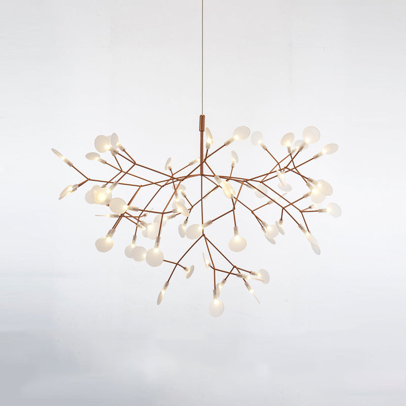 Contemporary Creative Round Branch Firefly Acrylic Stainless Steel LED Chandelier For Bedroom