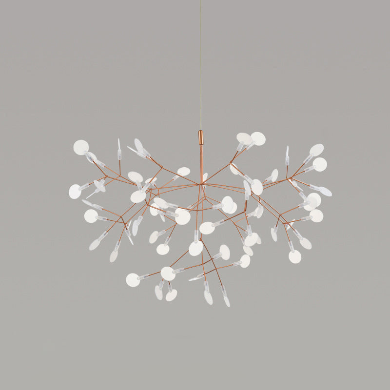 Contemporary Creative Round Branch Firefly Acrylic Stainless Steel LED Chandelier For Bedroom