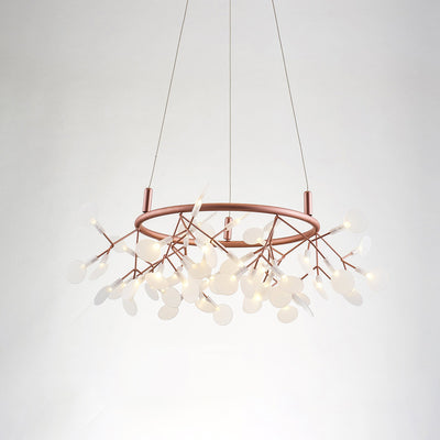 Contemporary Creative Round Branch Firefly Acrylic Stainless Steel LED Chandelier For Bedroom