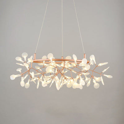 Contemporary Creative Round Branch Firefly Acrylic Stainless Steel LED Chandelier For Bedroom