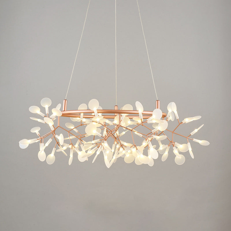 Contemporary Creative Round Branch Firefly Acrylic Stainless Steel LED Chandelier For Bedroom