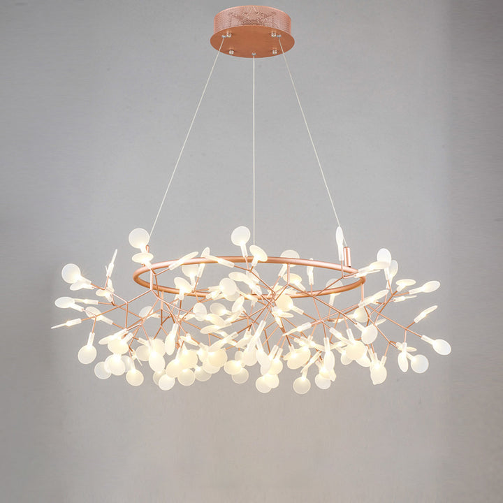 Contemporary Creative Round Branch Firefly Acrylic Stainless Steel LED Chandelier For Bedroom