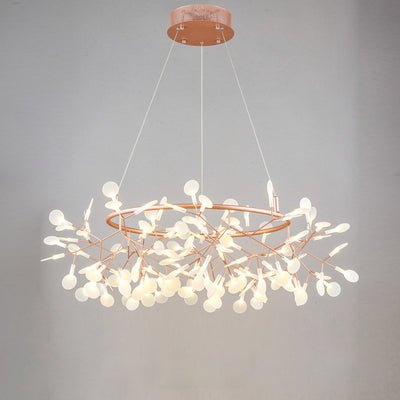 Contemporary Creative Round Branch Firefly Acrylic Stainless Steel LED Chandelier For Bedroom