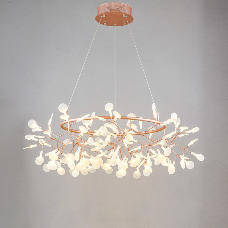 Contemporary Creative Round Branch Firefly Acrylic Stainless Steel LED Chandelier For Bedroom
