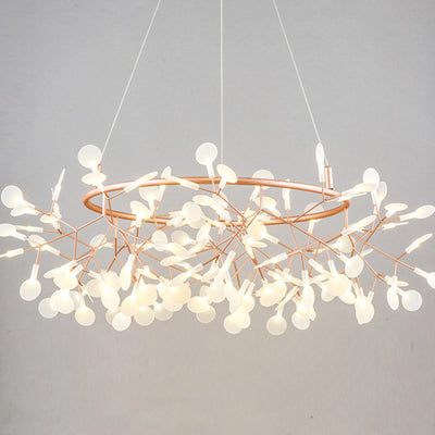 Contemporary Creative Round Branch Firefly Acrylic Stainless Steel LED Chandelier For Bedroom