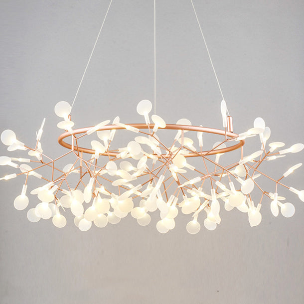 Contemporary Creative Round Branch Firefly Acrylic Stainless Steel LED Chandelier For Bedroom