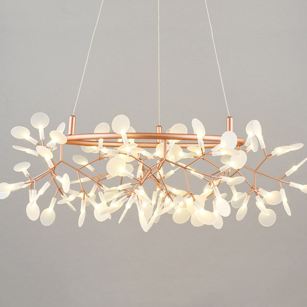 Contemporary Creative Round Branch Firefly Acrylic Stainless Steel LED Chandelier For Bedroom