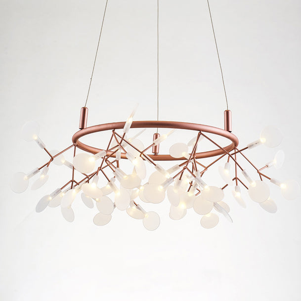 Contemporary Creative Round Branch Firefly Acrylic Stainless Steel LED Chandelier For Bedroom
