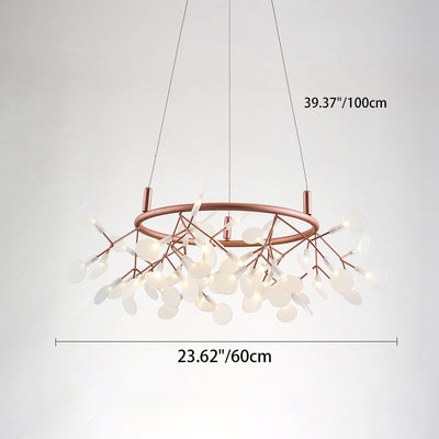 Contemporary Creative Round Branch Firefly Acrylic Stainless Steel LED Chandelier For Bedroom