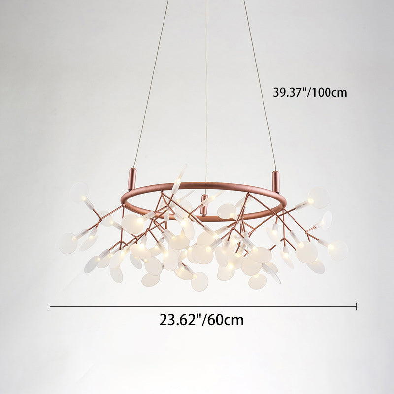 Contemporary Creative Round Branch Firefly Acrylic Stainless Steel LED Chandelier For Bedroom
