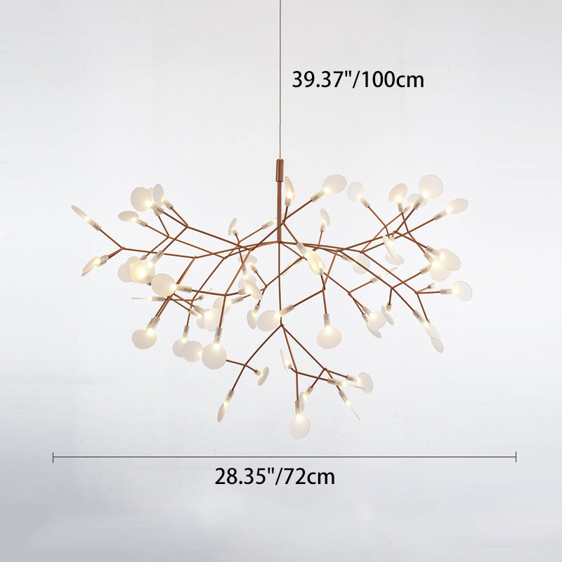 Contemporary Creative Round Branch Firefly Acrylic Stainless Steel LED Chandelier For Bedroom