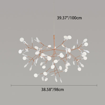 Contemporary Creative Round Branch Firefly Acrylic Stainless Steel LED Chandelier For Bedroom