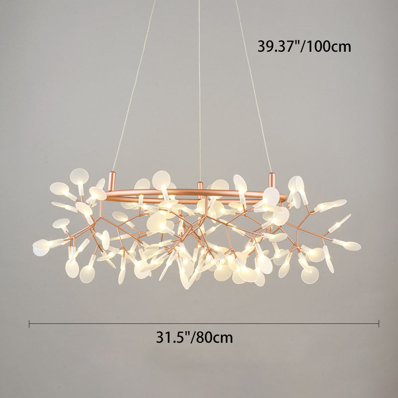 Contemporary Creative Round Branch Firefly Acrylic Stainless Steel LED Chandelier For Bedroom
