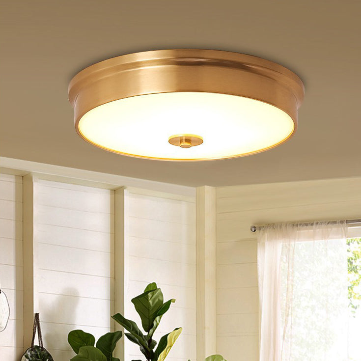 Plafonnier LED en laiton rond moderne de luxe avec verre pour salon 