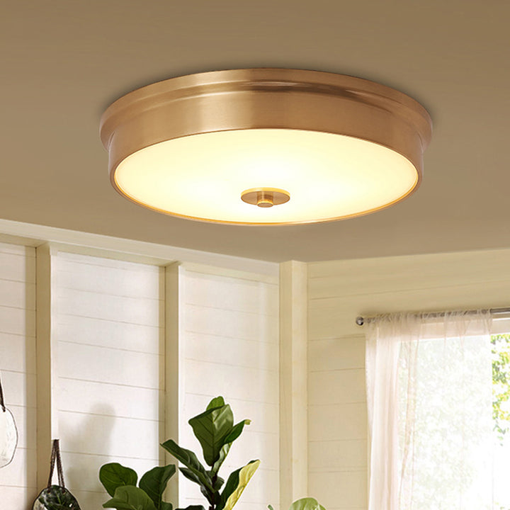 Plafonnier LED en laiton rond moderne de luxe avec verre pour salon 