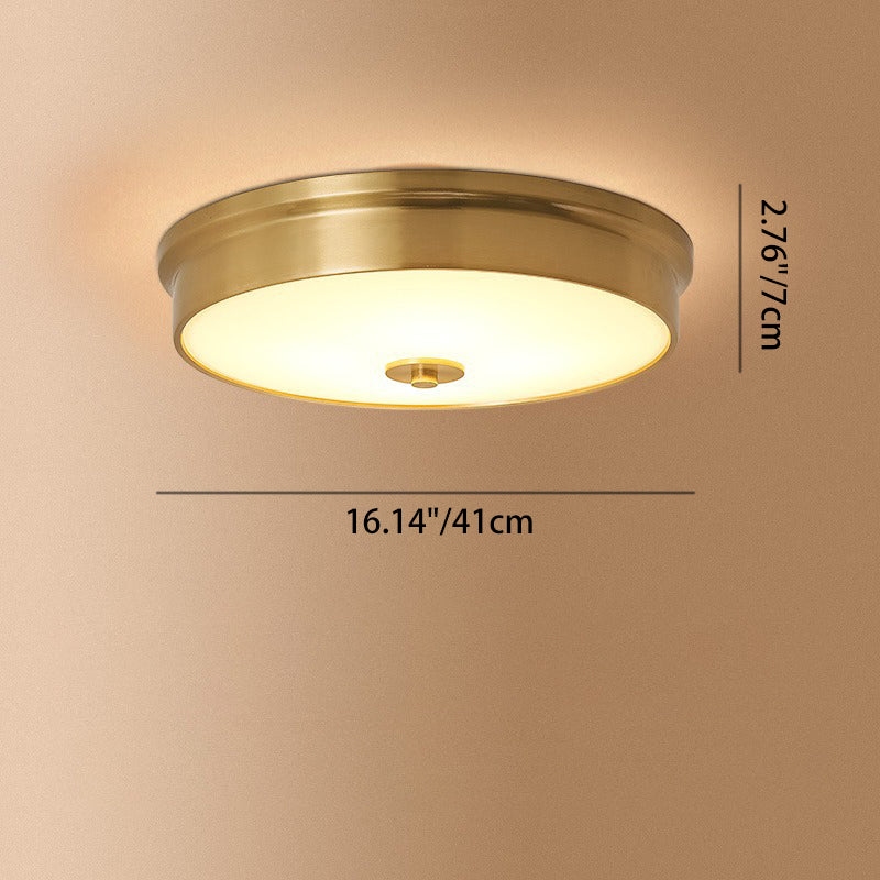 Plafonnier LED en laiton rond moderne de luxe avec verre pour salon 