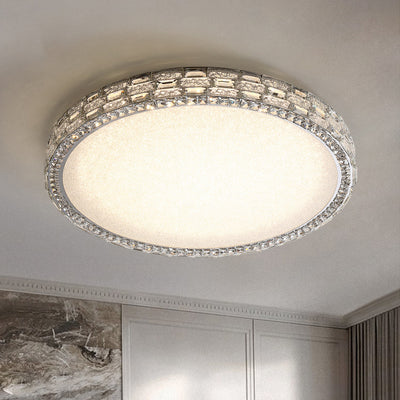 Modern Luxury Round Acrylic Stainless Steel Crystal LED Flush Mount Ceiling Light For Living Room