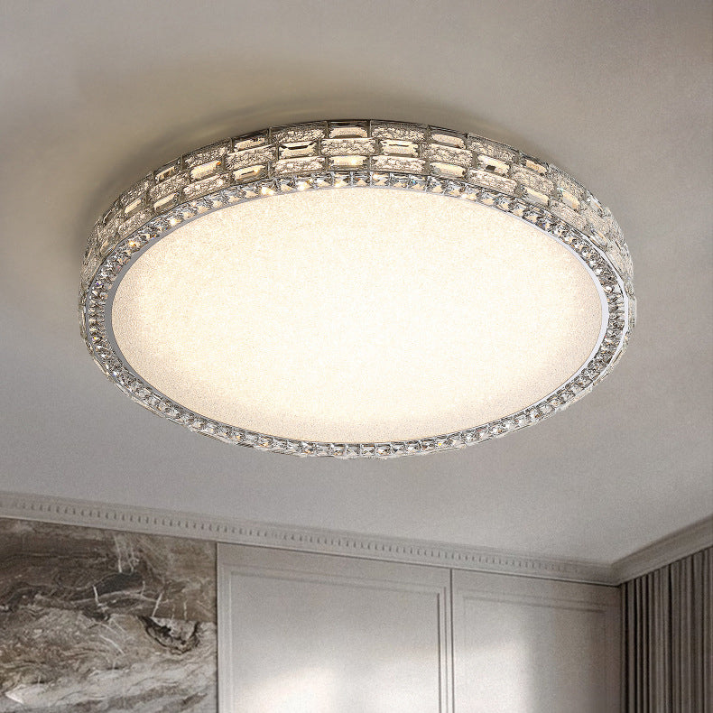 Modern Luxury Round Acrylic Stainless Steel Crystal LED Flush Mount Ceiling Light For Living Room