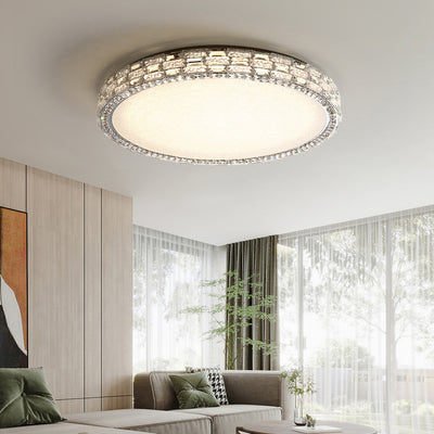 Modern Luxury Round Acrylic Stainless Steel Crystal LED Flush Mount Ceiling Light For Living Room
